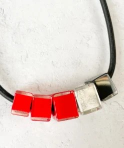 Zsiska Bliss 5 Cube Bead Necklace, Silver/Red