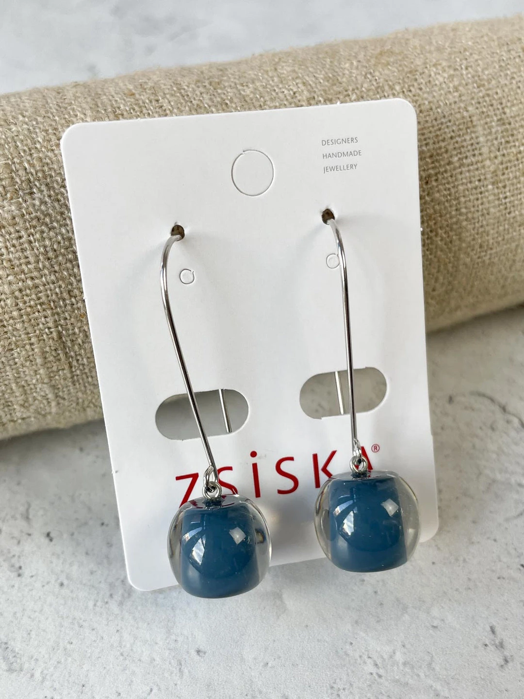 Zsiska Colorful Beads Long Wire Earrings, Smoke Blue