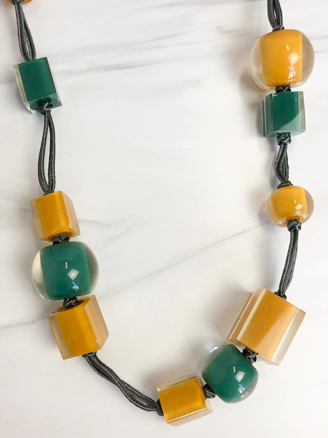 Zsiska Zsiska Colorful Cubes Mix Bead Long Adjustable Necklace, Teal Green/Mustard